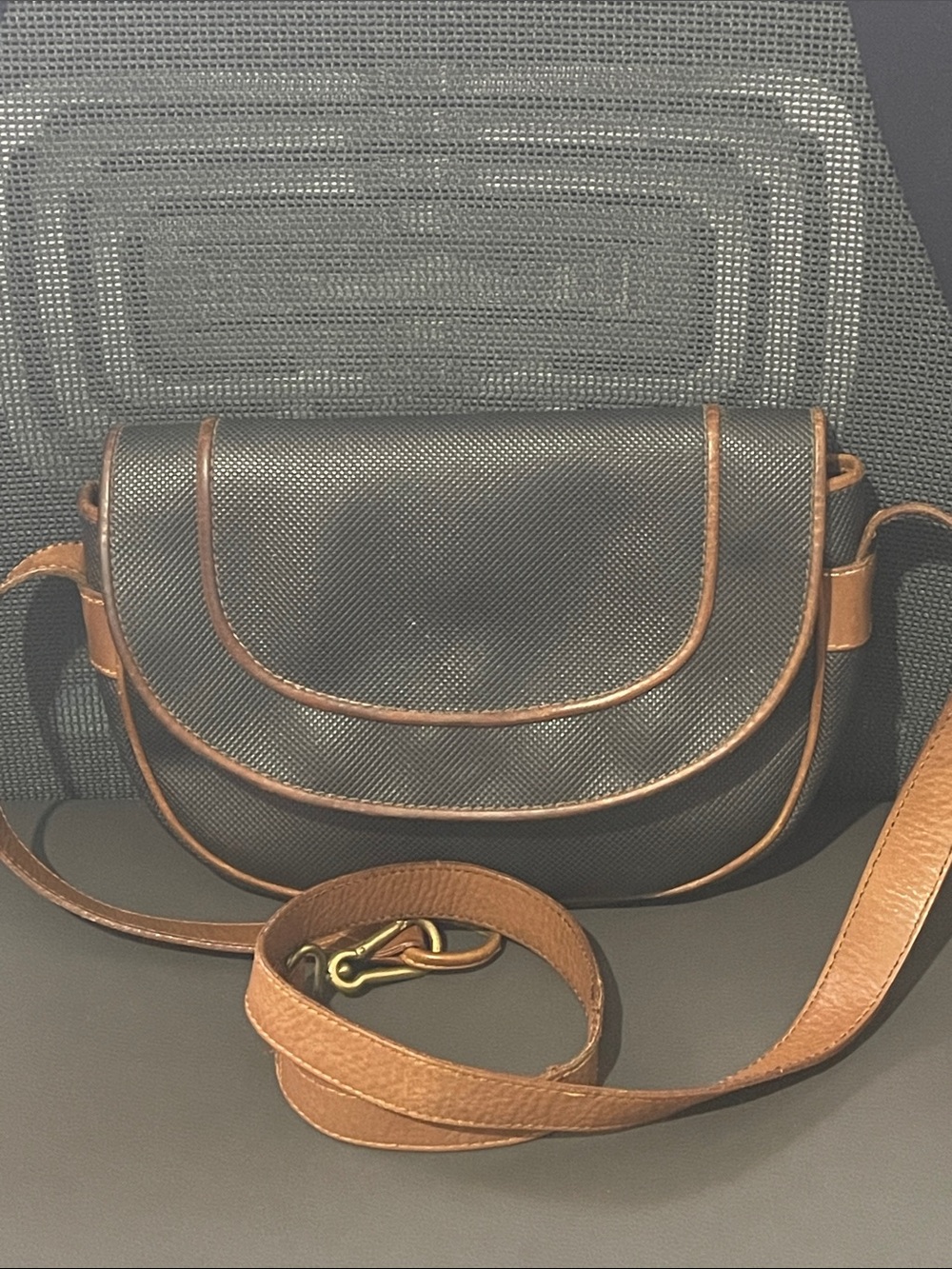 Vintage Bottega Veneta Black Crossbody Bag with Brown Trim